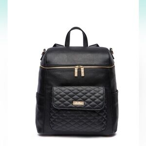 Luli Bebe Black Quilted Leather Backpack Diaper bag Tote with Gold Hardware